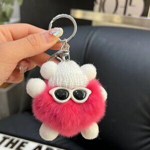 New Cute Little Coal Ball Monster Plush Toy Keychain Anti-Loss Keychain Backpack